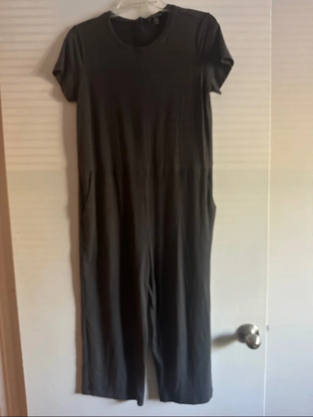 Eileen Fisher Petite dark Grey Short Sleeve Wide-Leg Jumpsuit - Picture 1 of 6